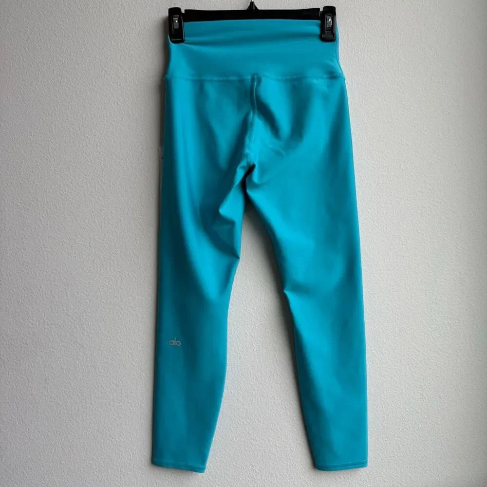 NWT Alo Yoga 7/8 High Waist Airlift Legging Aqua Blue Calf Logo Size Small